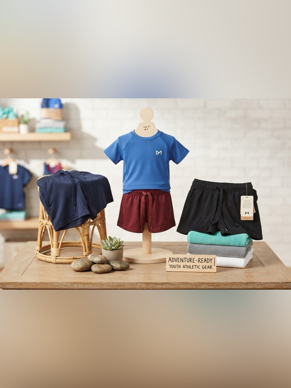 Youth Athletic Blue Tee and 3 Pairs of Shorts